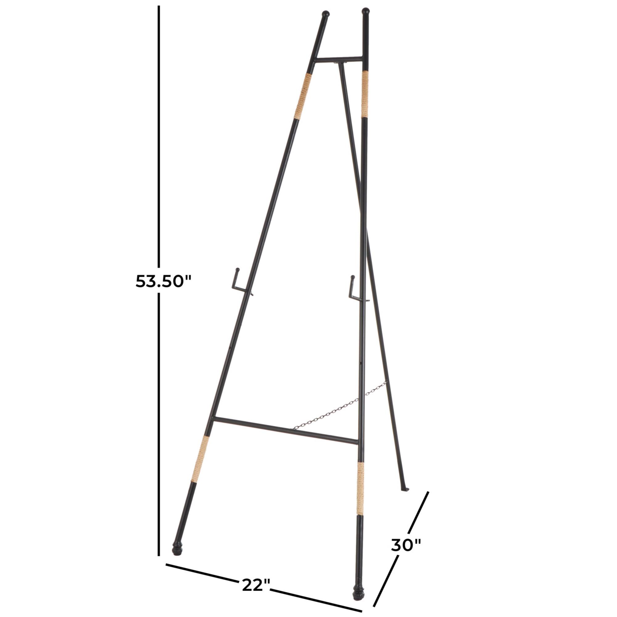 53.5" Black Metal Slim Foldable 2-Tier Easel with Wrapped Rattan Accents